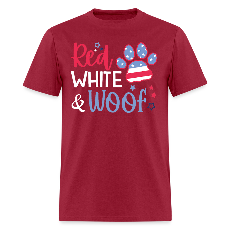 Red White And Woof Dog Paw T Shirt - dark red