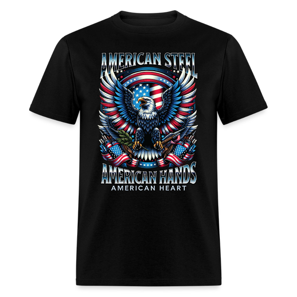 American Steel American Hands American Heart T Shirt - black