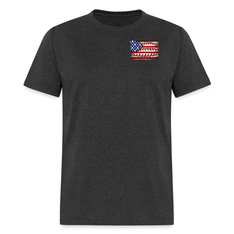 Baseball American Flag Double-Sided Print T Shirt - heather black