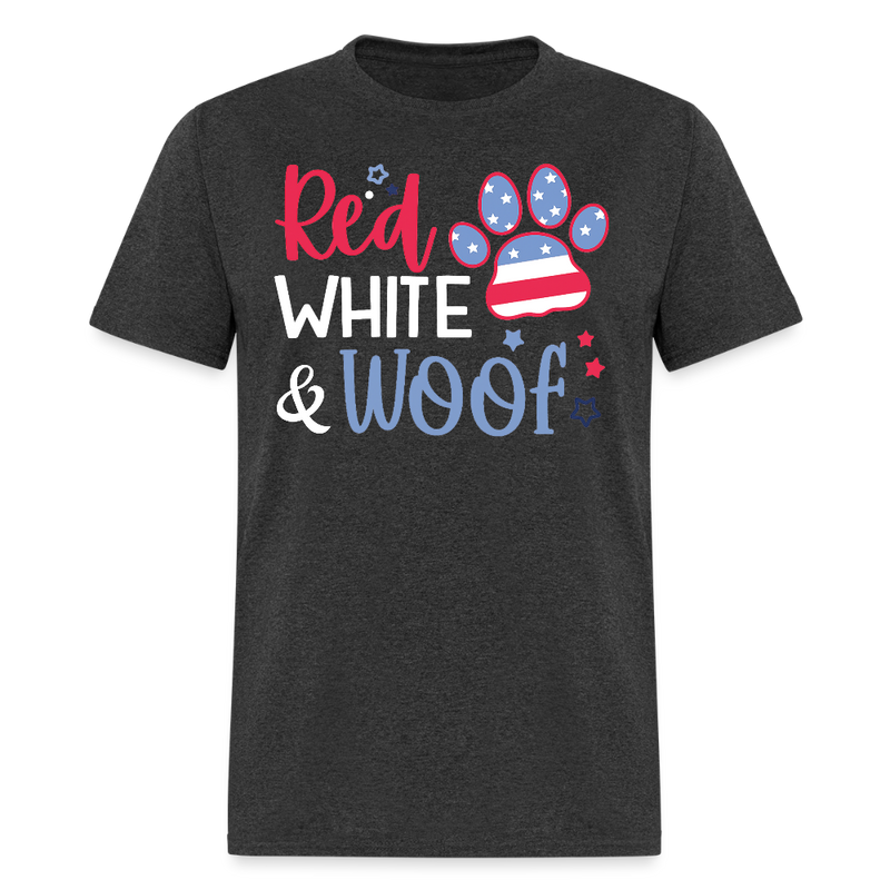 Red White And Woof Dog Paw T Shirt - heather black