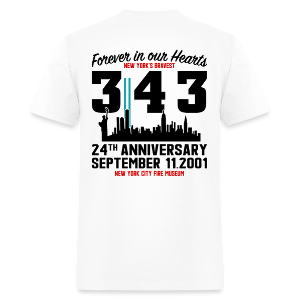 Forever In Our Hearts 343 New York's Bravest Back Print T Shirt - white