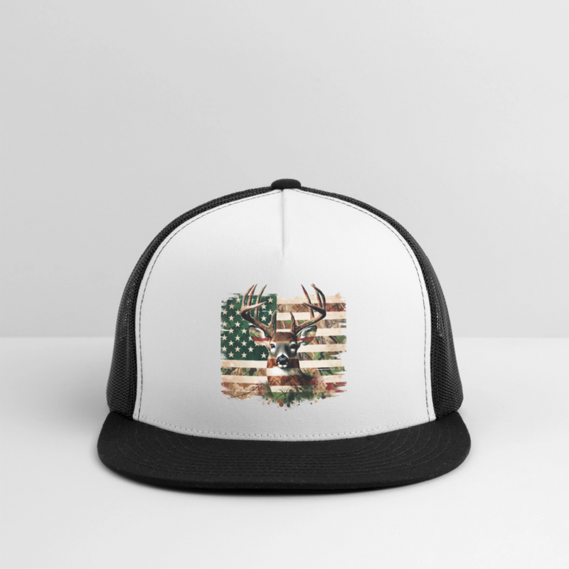 Camo American Deer Trucker Hat - white/black