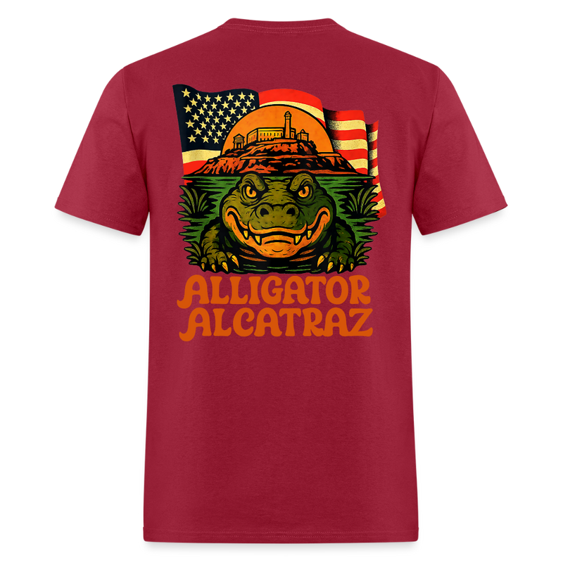 Alligator Alcatraz USA Flag T Shirt - dark red