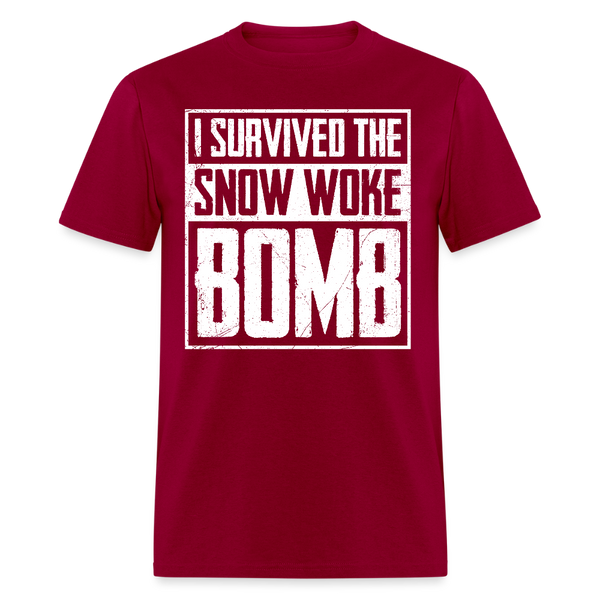 I Survived the Snow Woke Bomb T Shirt - dark red