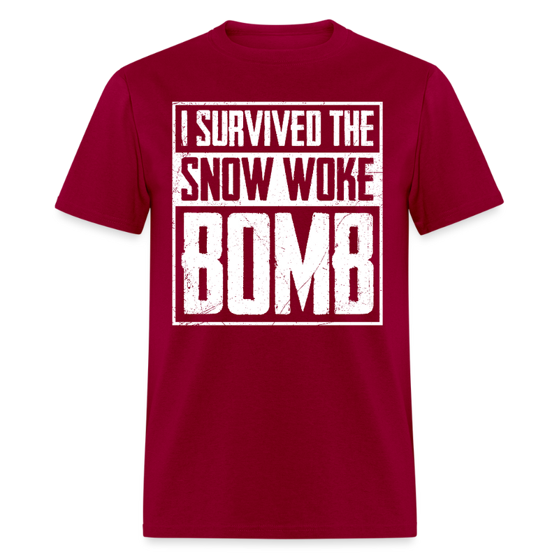I Survived the Snow Woke Bomb T Shirt - dark red