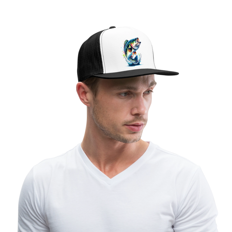 Jumping Smallmouth Bass Trucker Hat - white/black