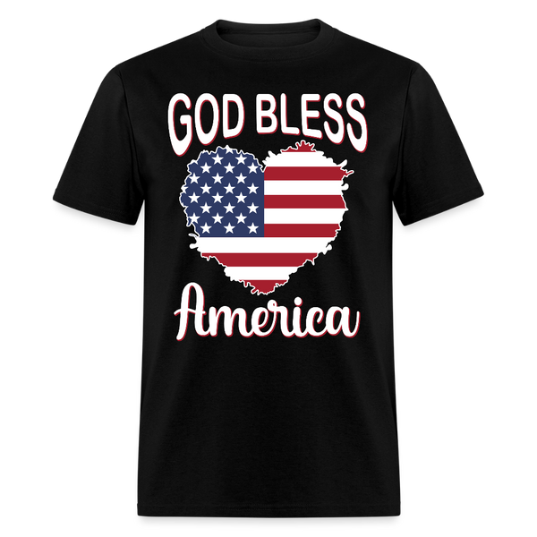 God Bless America Patriotic Heart T Shirt - black
