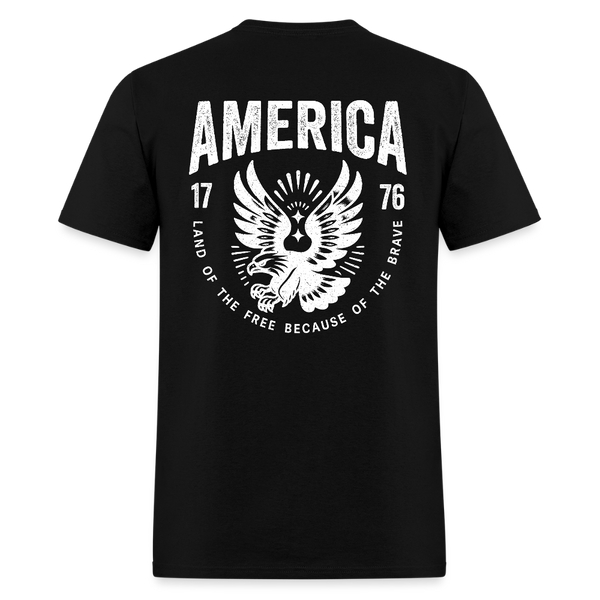 America 1776 Land of the Free Because Of The Brave Back Print T Shirt - black