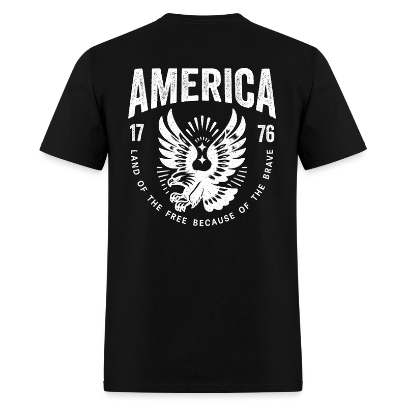 America 1776 Land of the Free Because Of The Brave Back Print T Shirt - black