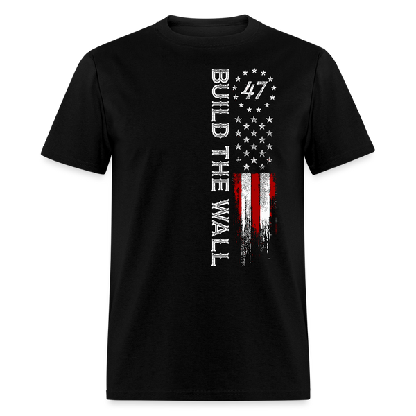 Build The Wall 47 US Flag T Shirt - black