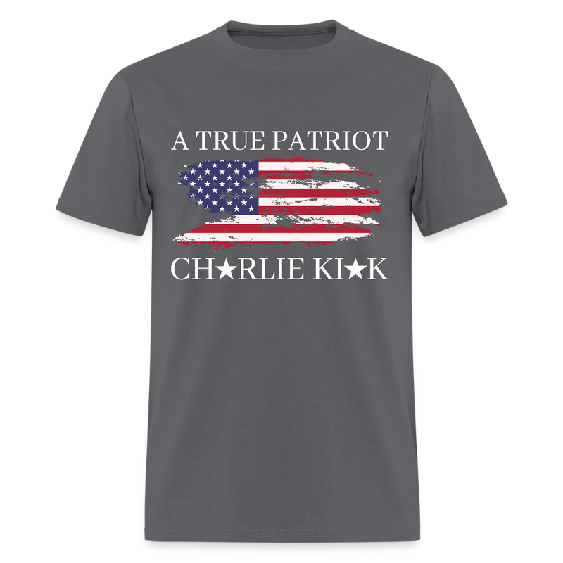 Charlie Kirk A True Patriot USA Flag T Shirt - charcoal