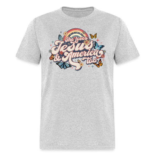 She Loves Jesus And America Too T Shirt - 2 - heather gray