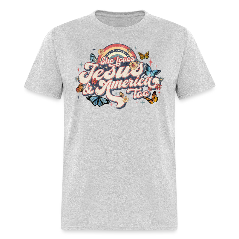 She Loves Jesus And America Too T Shirt - 2 - heather gray