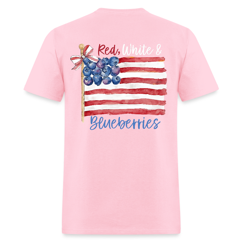 Freedom Red White & Blueberries Coquette Flag T Shirt - pink