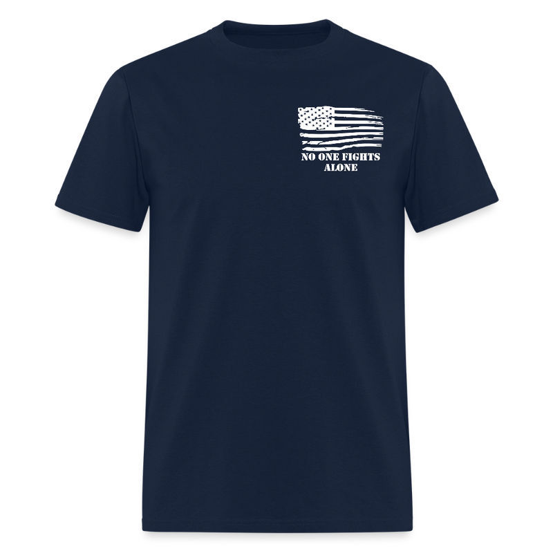No One Fights Alone USA Flag & Tactical Tools Double Sided Black T Shirt - navy