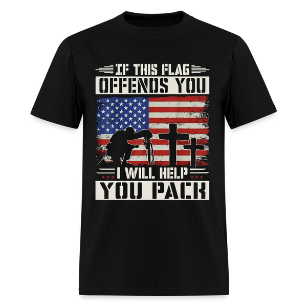 If This Flag Offends You Army Veterans Front Print T Shirt - black