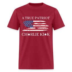 Charlie Kirk A True Patriot USA Flag T Shirt - dark red