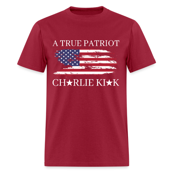 Charlie Kirk A True Patriot USA Flag T Shirt - dark red