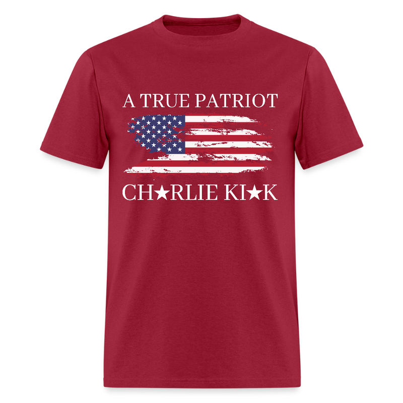 Charlie Kirk A True Patriot USA Flag T Shirt - dark red