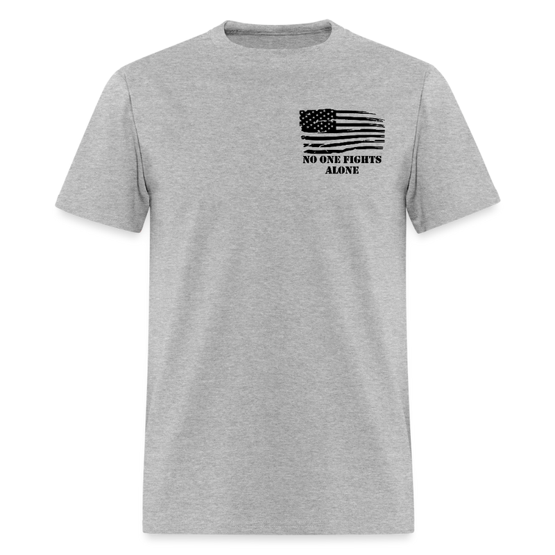 No One Fights Alone USA Flag & Tactical Tools Double Sided White T Shirt - heather gray