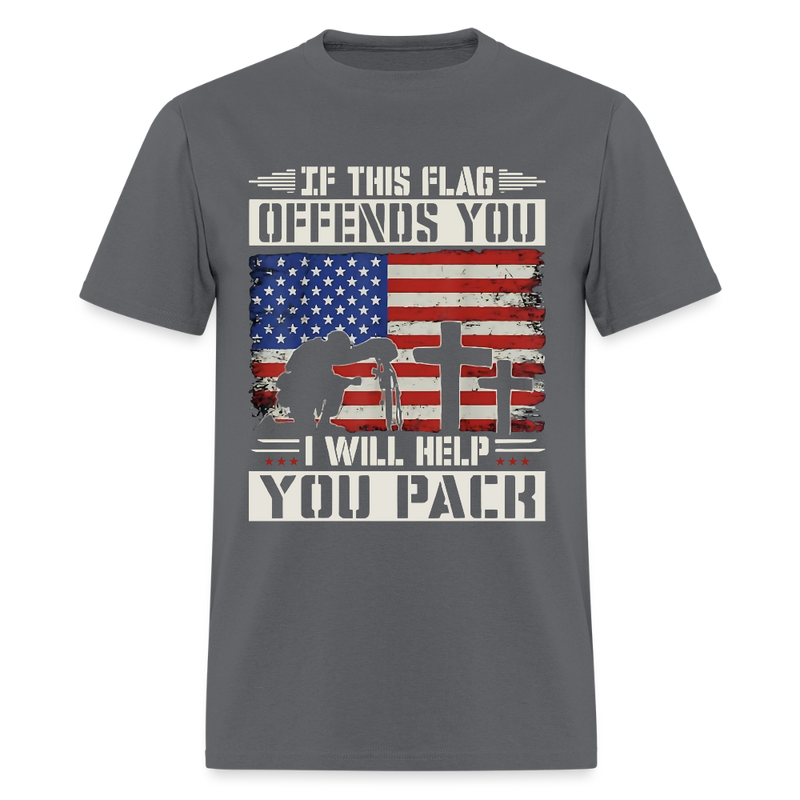 If This Flag Offends You Army Veterans Front Print T Shirt - charcoal