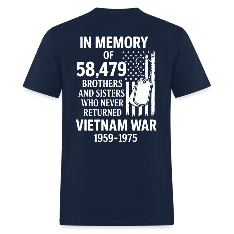 Vietnam War Memorial Tribute to 58,479 Fallen Heroes T Shirt - navy