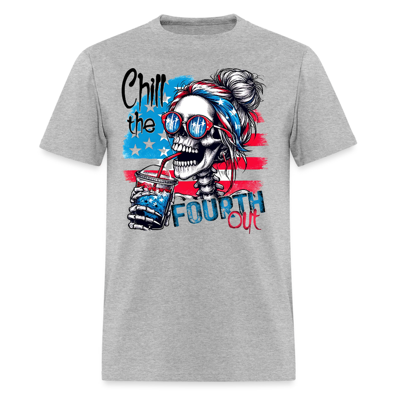 Chill The Fourth Out Retro Skeleton T Shirt - heather gray