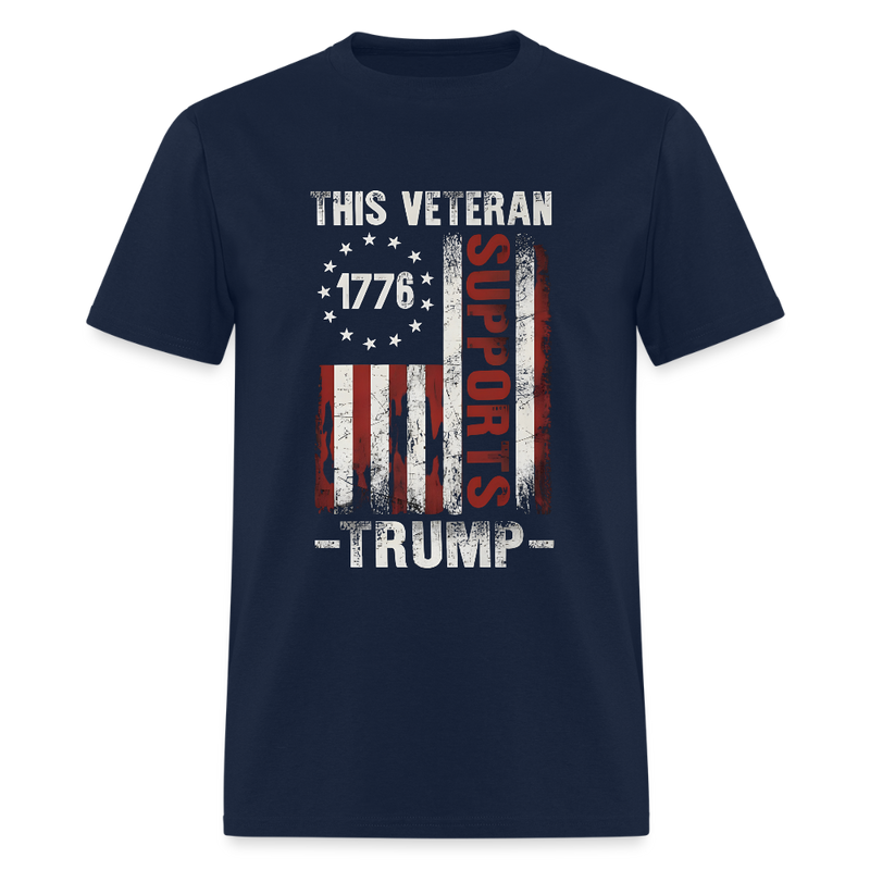 This Veteran Supports Trump Front Print T Shirt - navy