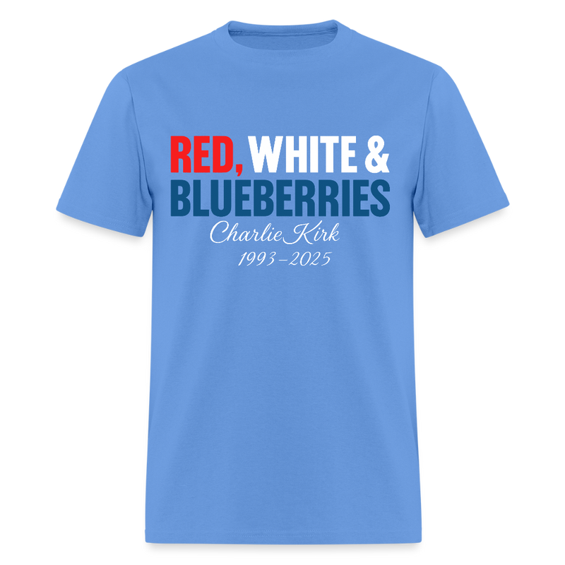 Red White and Blueberries Charlie Kirk T Shirt - carolina blue