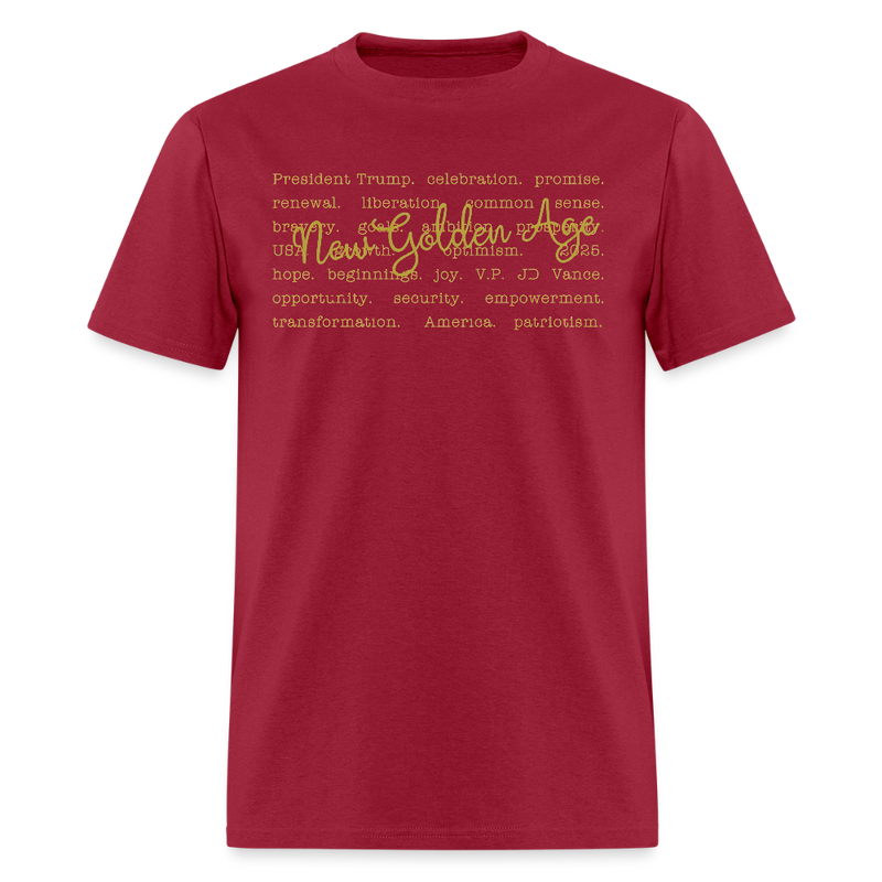 New Golden Age Front Print T Shirt - dark red
