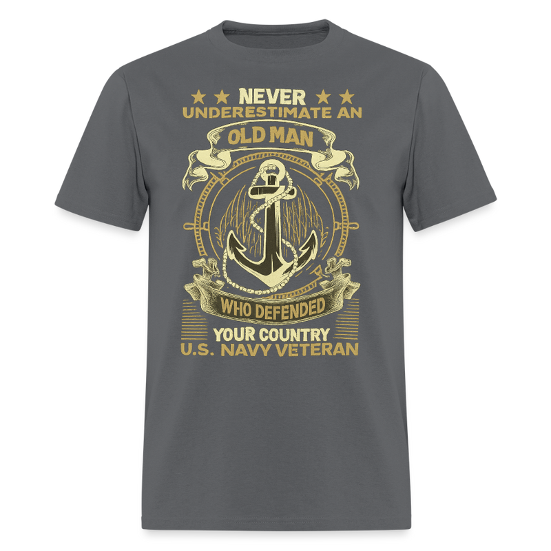 Never Underestimate an Old Man Veteran T Shirt - 2 - charcoal
