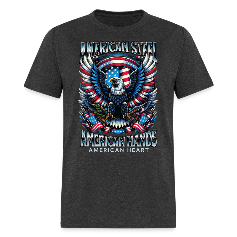 American Steel American Hands American Heart T Shirt - heather black