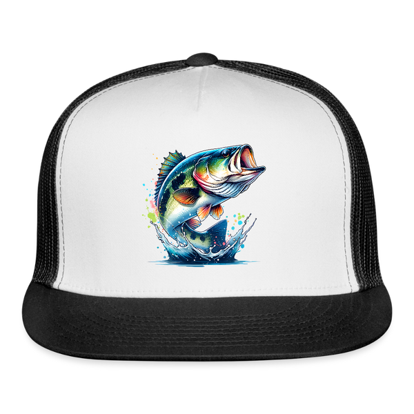 Jumping Smallmouth Bass Trucker Hat - white/black