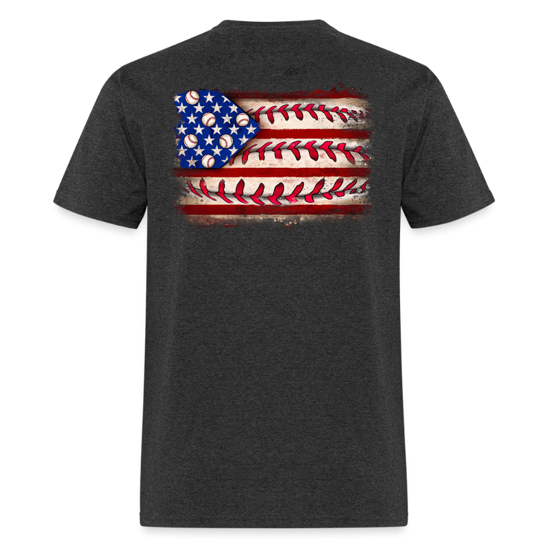 Baseball American Flag Double-Sided Print T Shirt - heather black