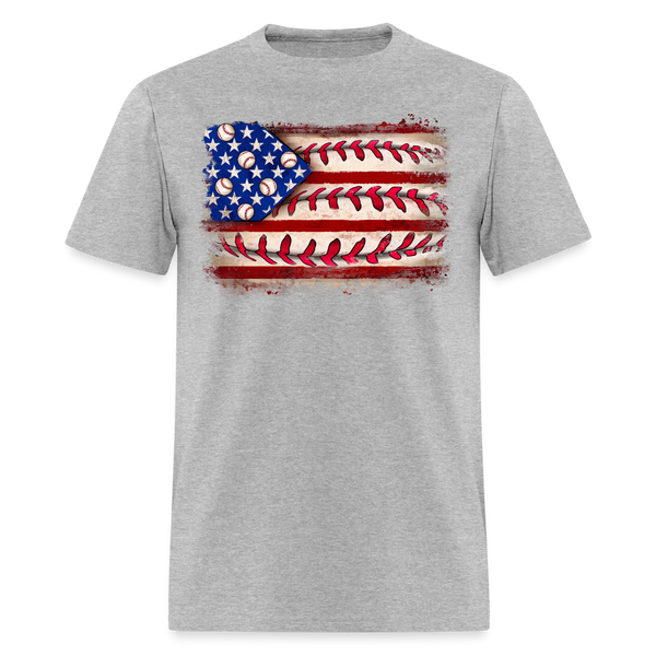 Baseball American Flag T Shirt - heather gray