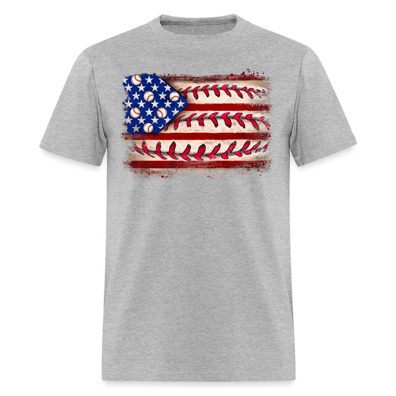 Baseball American Flag T Shirt - heather gray