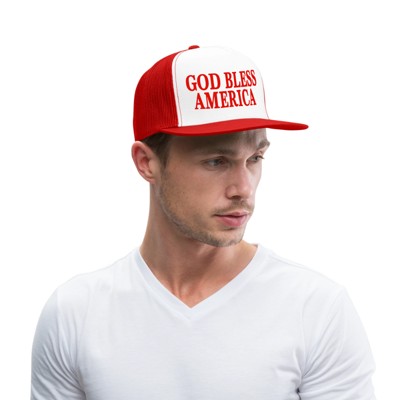 God Bless America Red Trucker Hat - white/red