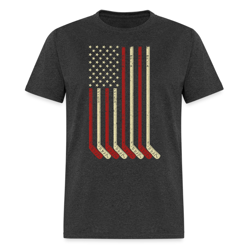 USA Flag Patriotic American Hockey T Shirt - heather black