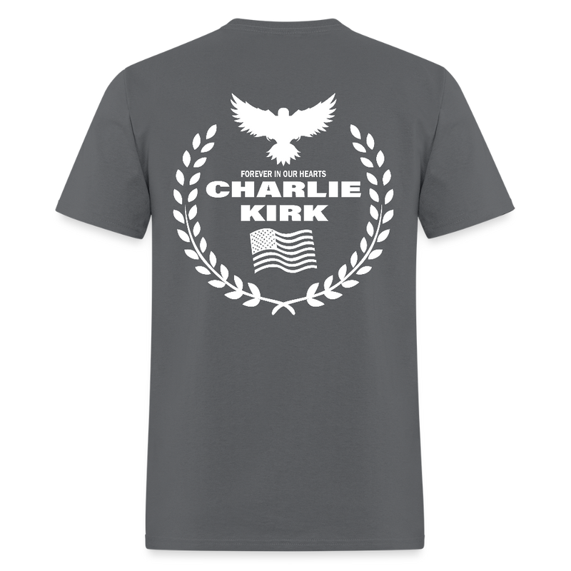 Freedom Signature Charlie Kirk Forever In Our Heart US Flag T Shirt - charcoal