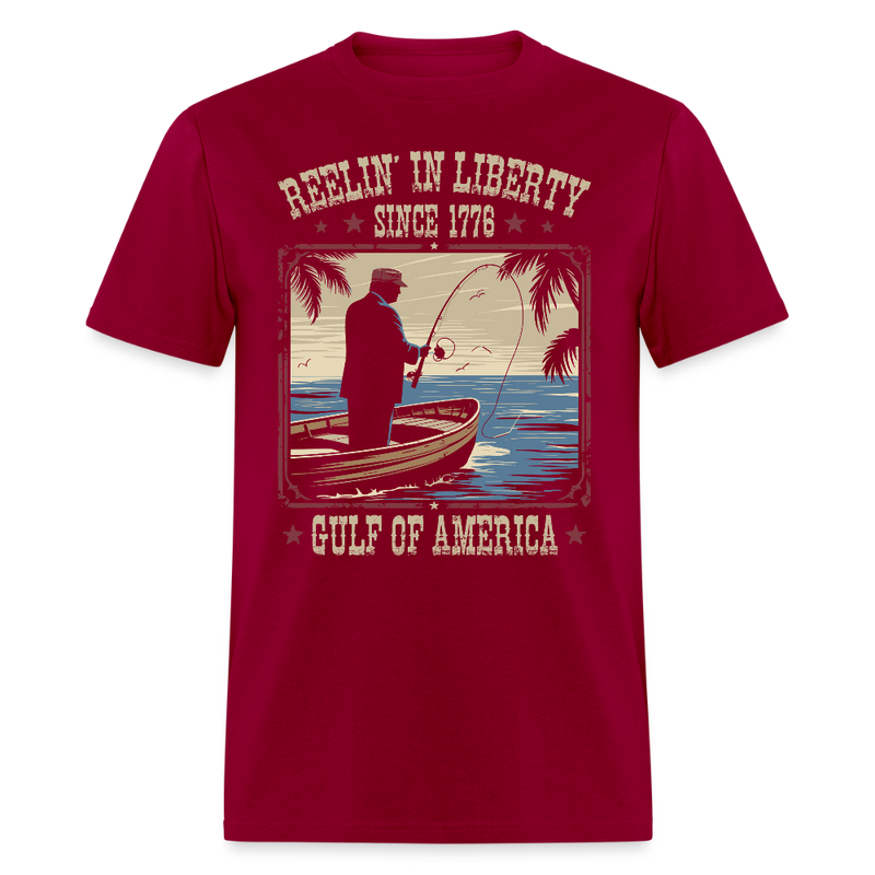 Reelin’ in Liberty Since 1776 Gulf Of America T Shirt - dark red
