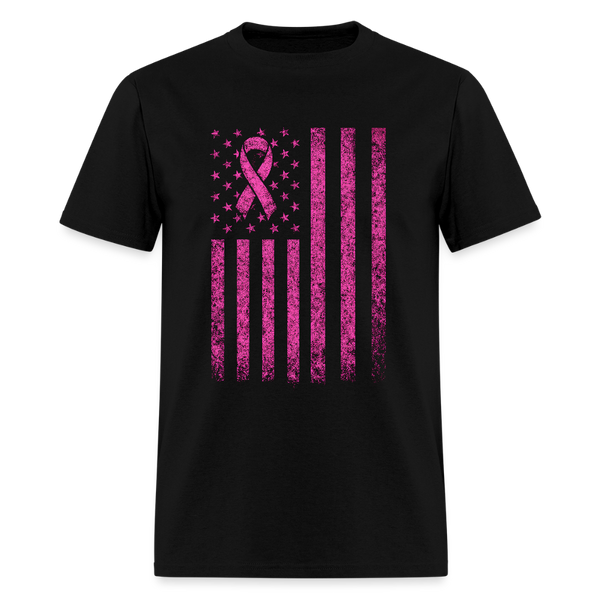 Breast Cancer Awareness US Flag T Shirt - black