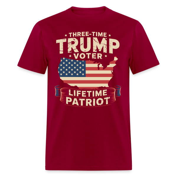 Three Time Trump Voter Life Time Patriot T Shirt - dark red