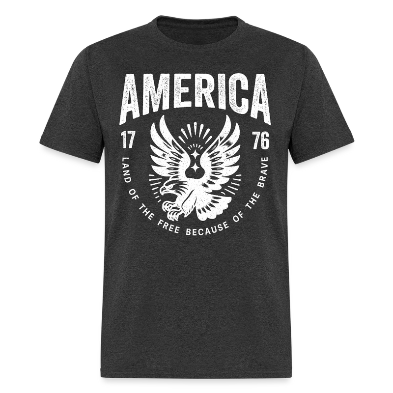 America 1776 Land of the Free Because Of The Brave T Shirt - heather black
