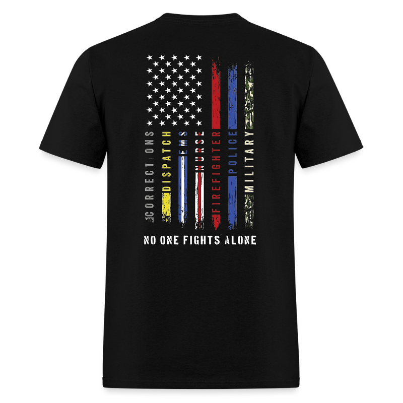 No One Fights Alone USA Flag Double Sided T Shirt - black