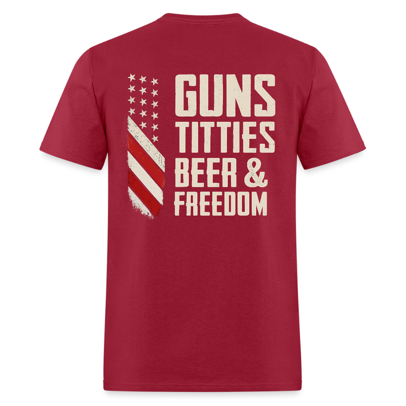 Guns Titties Beer & Freedom T Shirt - dark red