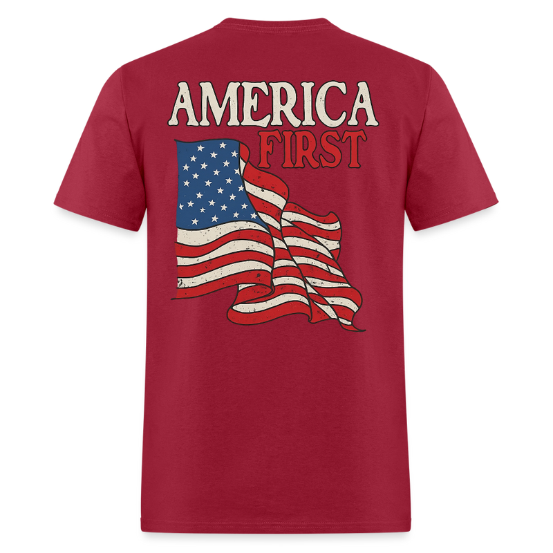 Vintage America First T Shirt - dark red