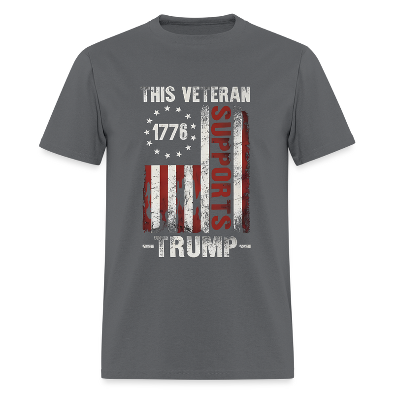 This Veteran Supports Trump Front Print T Shirt - charcoal