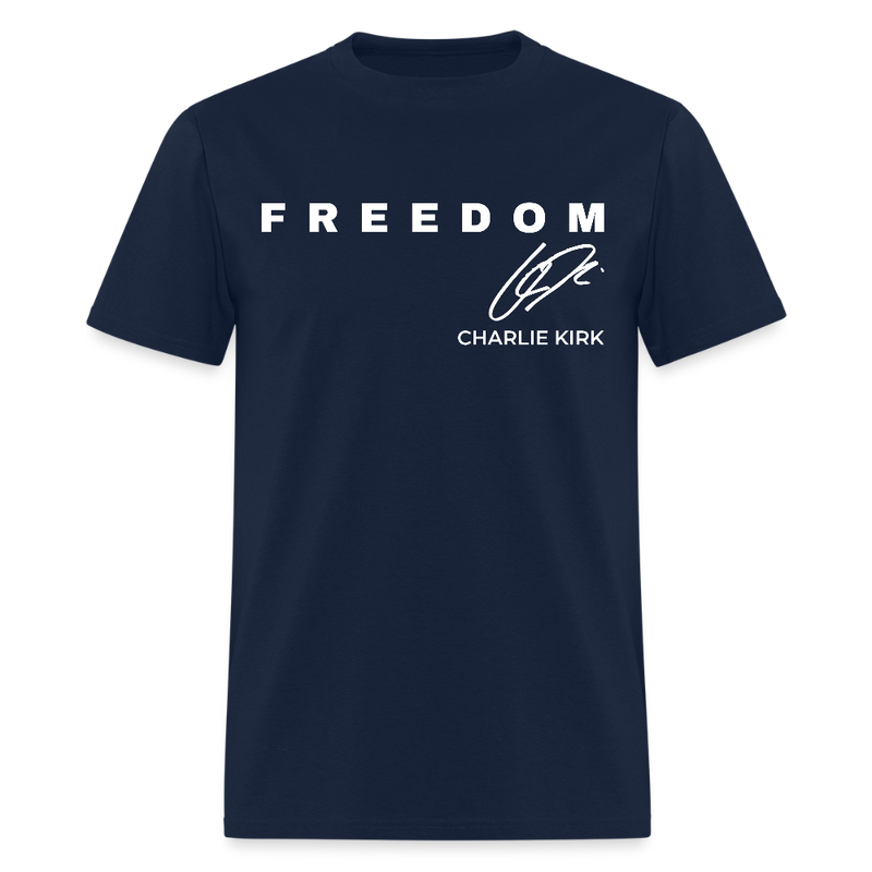 Charlie Kirk Freedom American Flag T Shirt - 2 - navy