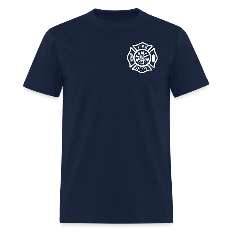 Fire Dept. Firefighter Skull American Flag T Shirt - navy