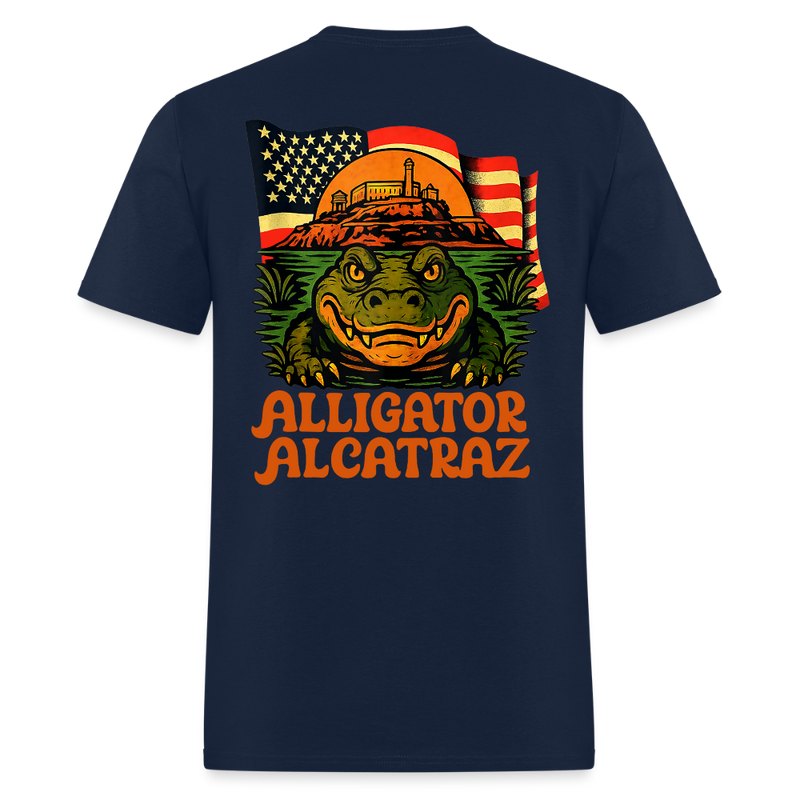Alligator Alcatraz USA Flag T Shirt - navy